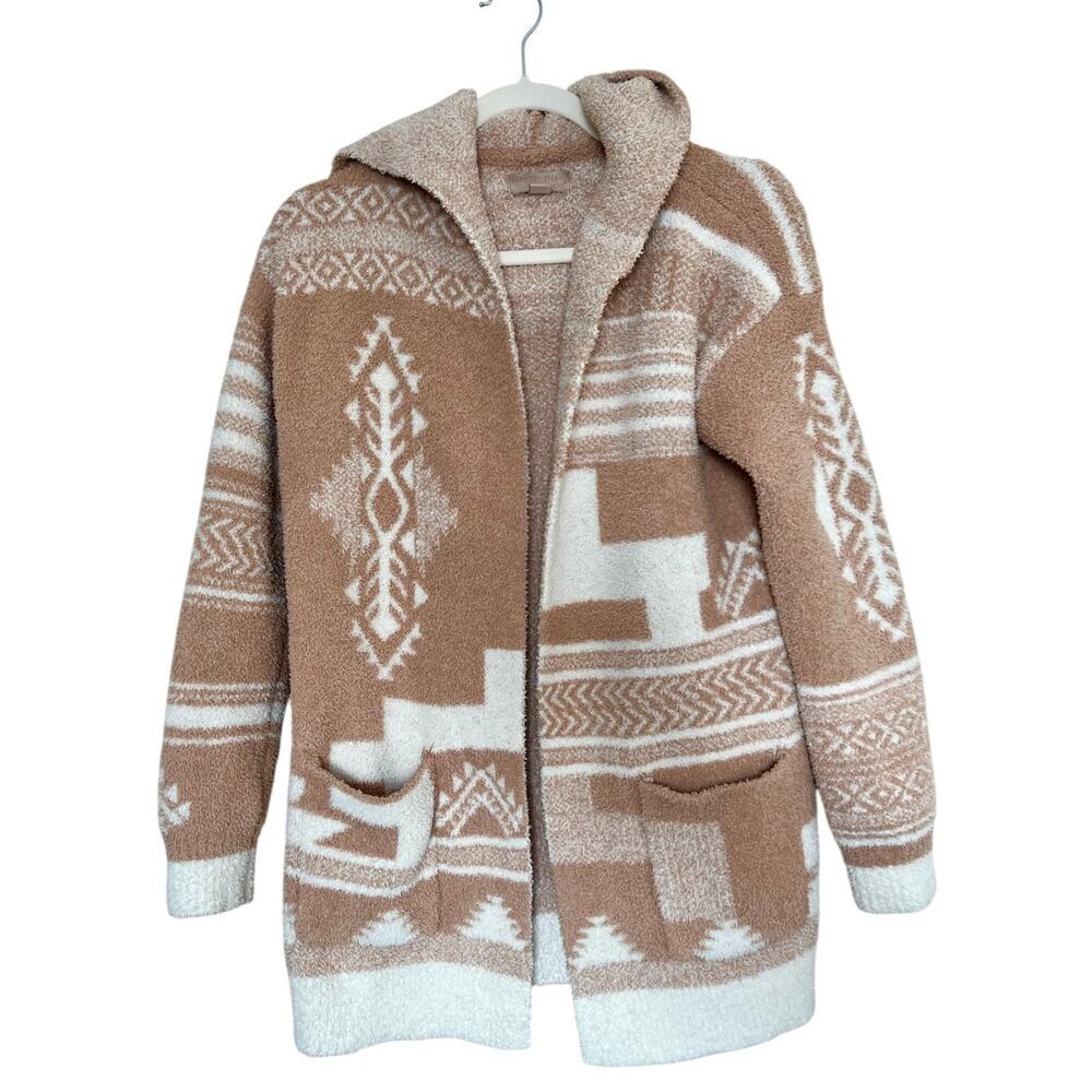 Barefoot Dreams Patchwork Hooded Belted Cardigan Aztec Tan Size XS Womens